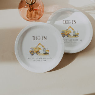 Cute Construction Trucks Birthday Party Plates