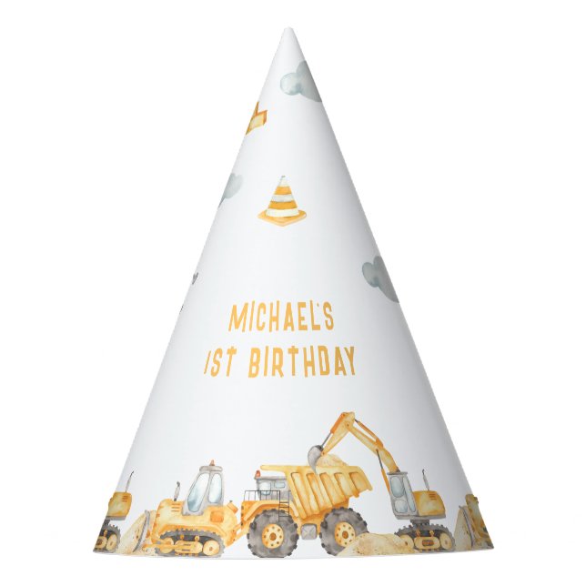 Cute Construction Trucks Party Hat (Front)