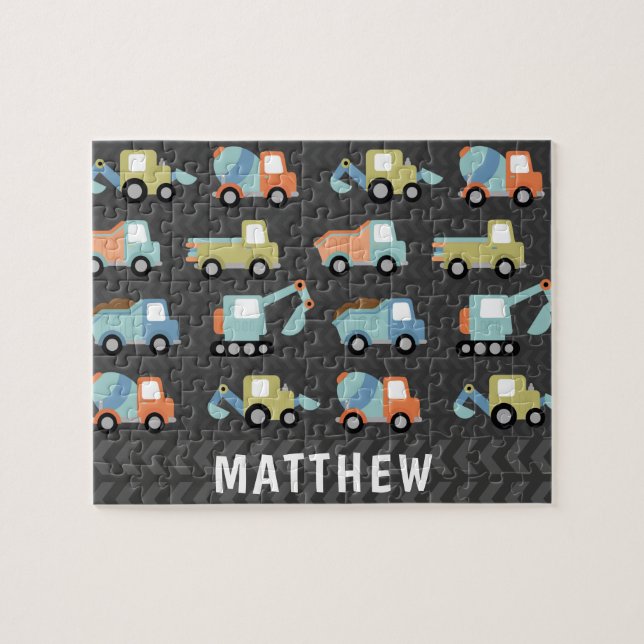 Cute Construction Trucks Personalised Jigsaw Puzzle (Horizontal)