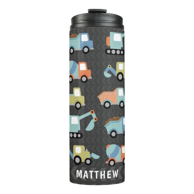 Cute Construction Trucks Personalised Thermal Tumbler (Front)