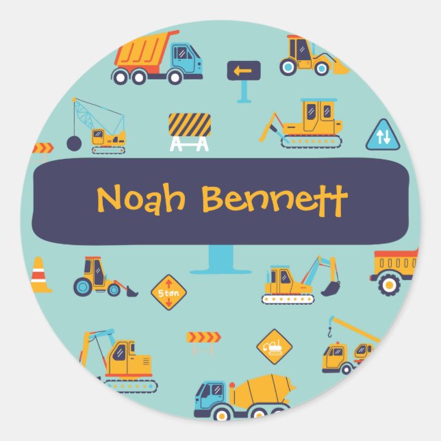 Cute Construction Vehicle Stickers for Boys (Front)