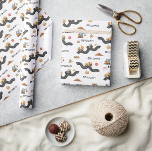 Cute Construction Vehicles Boy Birthday Wrapping Paper