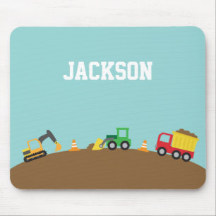 Cute Construction Vehicles Boys Personalised Mouse Mat