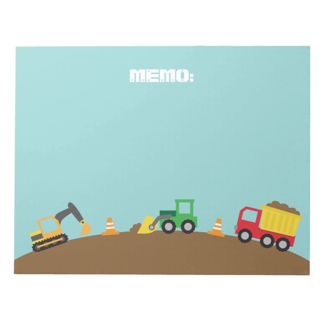 Cute Construction Vehicles For Boys Notepad (Front)