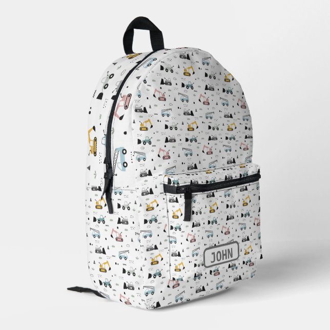 Cute Construction Vehicles Pattern Printed Backpack (Back Corner Left)