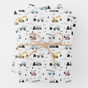 Cute Construction Vehicles Pattern Wrapping Paper Sheet