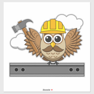 Cute Construction Worker Owl with Hard Hat Cartoon