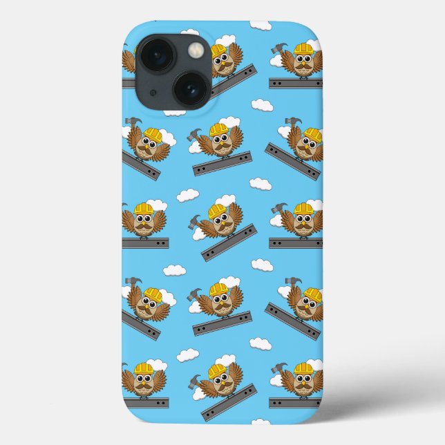 Cute Construction Worker Owl with Hard Hat Cartoon Case-Mate iPhone Case (Back)
