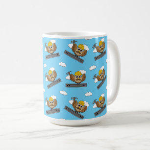 Cute Construction Worker Owl with Hard Hat Cartoon Coffee Mug