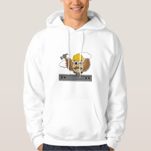 Cute Construction Worker Owl with Hard Hat Cartoon Hoodie