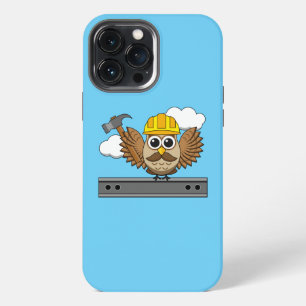 Cute Construction Worker Owl with Hard Hat Cartoon iPhone 13 Pro Max Case