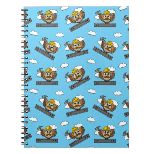 Cute Construction Worker Owl with Hard Hat Cartoon Notebook