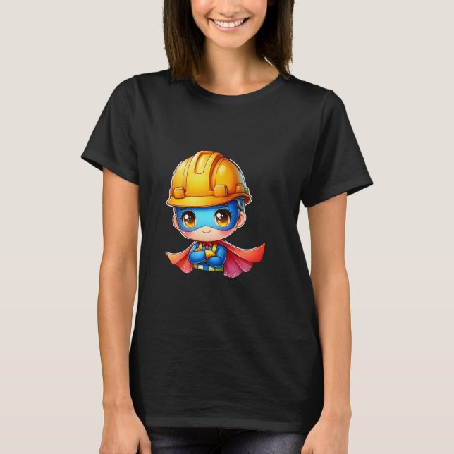 Cute Construction Worker Super Hero Builder Superh T-Shirt (Front)