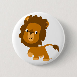 Cute Content Cartoon Lion Button Badge