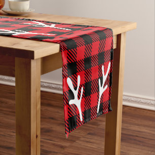 Cute contrast Buffalo check pattern black red deer Short Table Runner
