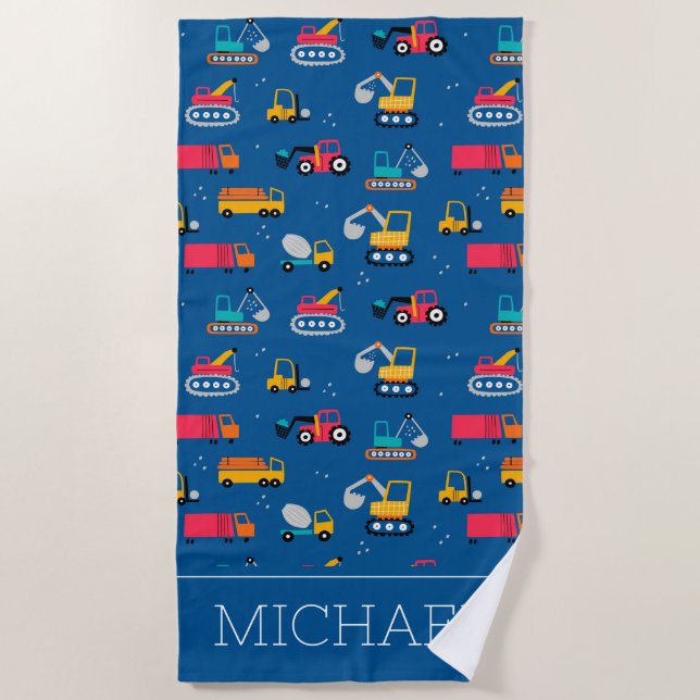 Cute Contruction Movers Pattern Beach Towel (Front)