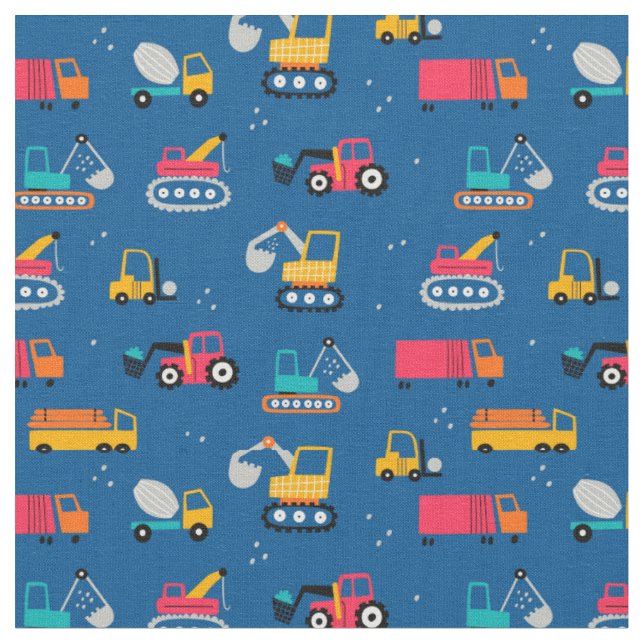 Cute Contruction Movers Pattern Fabric (Close Up)