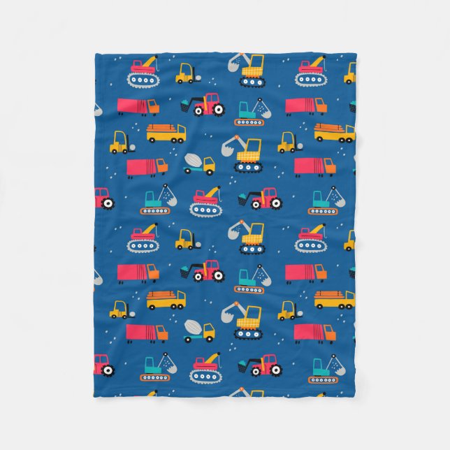 Cute Contruction Movers Pattern Fleece Blanket (Front)