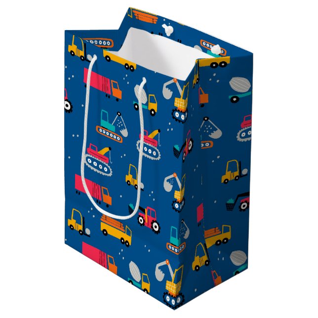 Cute Contruction Movers Pattern Medium Gift Bag (Front Angled)