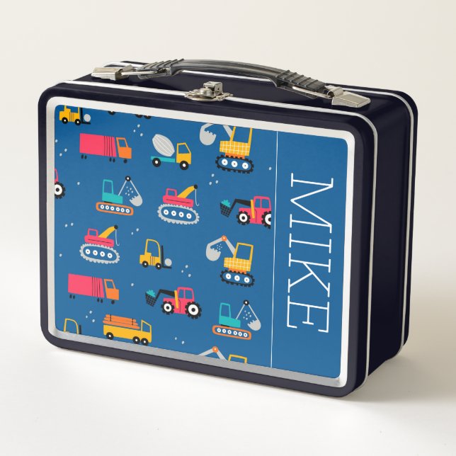 Cute Contruction Movers Pattern Metal Lunch Box (Front)