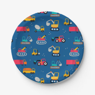 Cute Contruction Movers Pattern Paper Plate