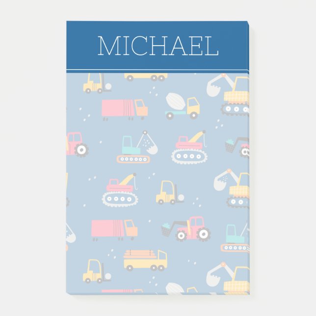 Cute Contruction Movers Pattern Post-it Notes (Front)