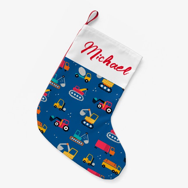 Cute Contruction Movers Pattern Small Christmas Stocking (Front (Hanging))