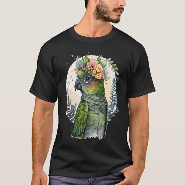Cute Conure Parrot Bird Flower Crown Pet Birds T-Shirt (Front)