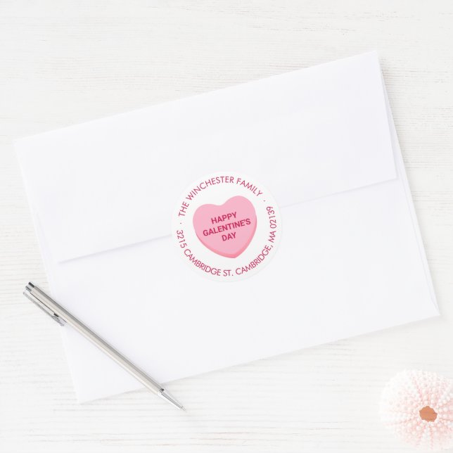 Cute conversation heart Galentine's Day address Classic Round Sticker (Envelope)