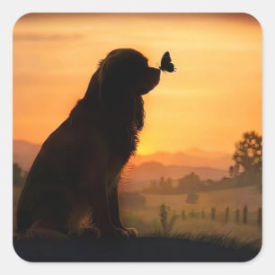 Cute Cooker Spaniel in Sunset With Butterfly Square Sticker