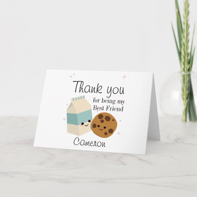 Cute Cookie and Milk kawaii best friend  Thank You Card (Front)