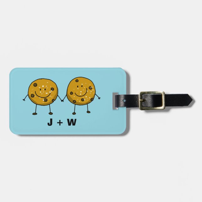 Cute Cookie Couple Personalised Luggage Tag (Front Horizontal)