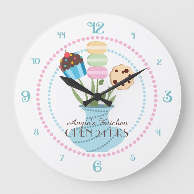 Cute cookie cupcake bouquet personalised kitchen large clock (Front)