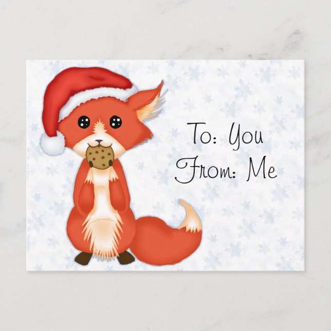 Cute Cookie Fox Wearing A Santa Hat Holiday Postcard (Front)