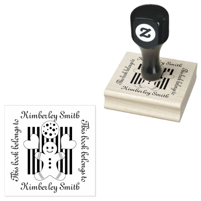 Cute Cookie Gingerbread Man Cartoon Kids Bookplate Rubber Stamp (Stamped)
