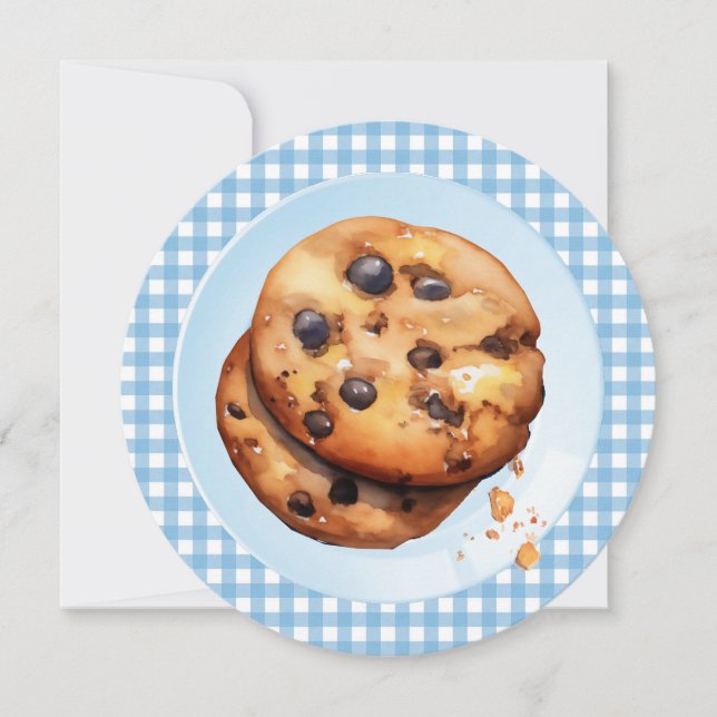 Cute Cookie Is On His Way Blue Baby Shower Invitation (Front)