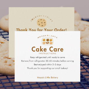 Cute Cookie on Rack Cake Care Instructions Thank You Card