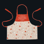 Cute Cookie Tasting Crew Christmas Pattern Apron<br><div class="desc">This fun holiday baking apron features a pattern of iced Christmas cookies - a Santa hat, snowman, Christmas tree, an angel, mittens, and a candy cane. The text reads, "COOKIE TASTING CREW, " but it can be customised to say anything you'd like. :) The red is kind of an orange...</div>