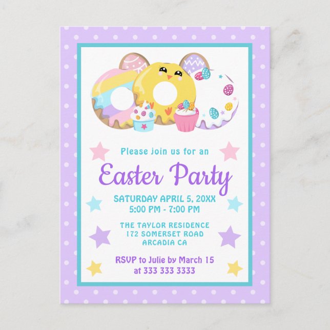 Cute Cookies & Cakes Easter Party Postcard (Front)