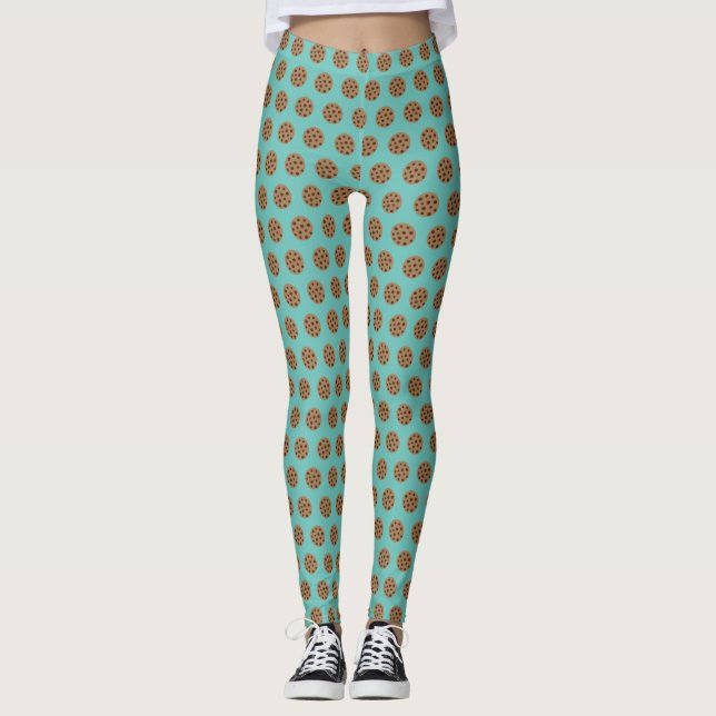 Cute Cookies Foodie Turquoise Blue Leggings (Front)