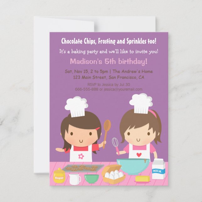 Cute Cooking Baking Birthday Party Invitations (Front)