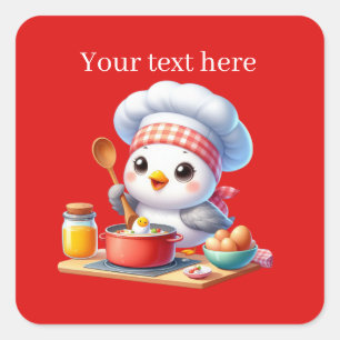 Cute cooking bird customisable square sticker