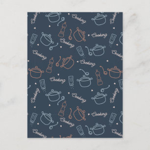 cute cooking kitchen tools pattern postcard