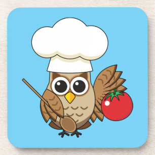 Cute Cooking Owl Cartoon Coaster