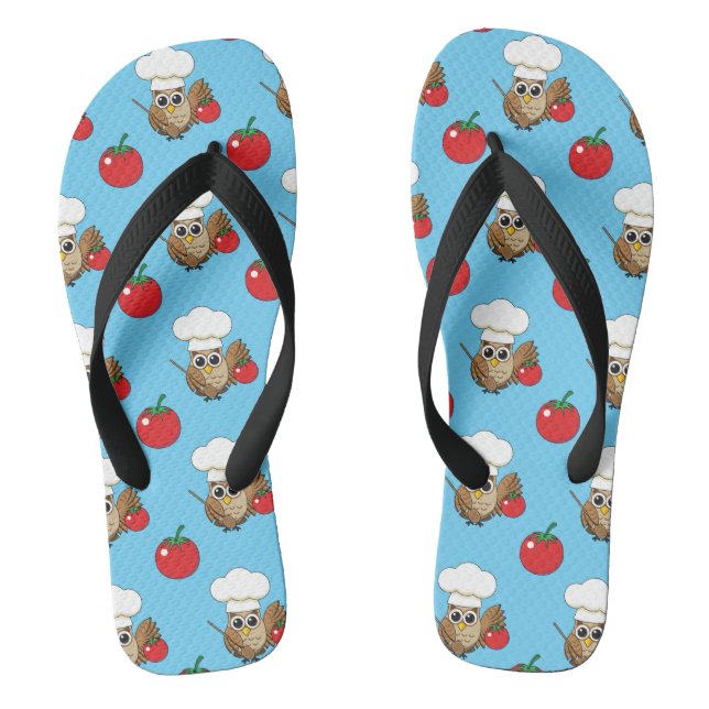 Cute Cooking Owl Cartoon Flip Flops (Footbed)