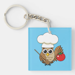 Cute Cooking Owl Cartoon Key Ring