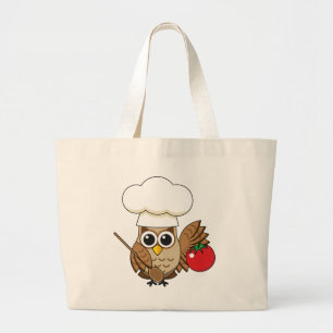 Cute Cooking Owl Cartoon Large Tote Bag