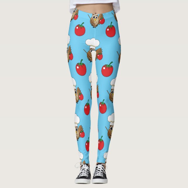 Cute Cooking Owl Cartoon Leggings (Front)