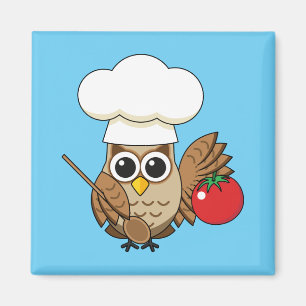 Cute Cooking Owl Cartoon Magnet