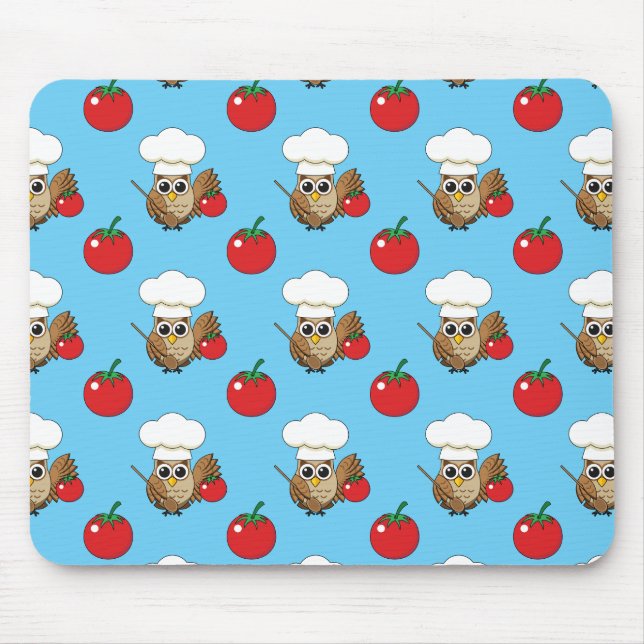 Cute Cooking Owl Cartoon Mouse Mat (Front)